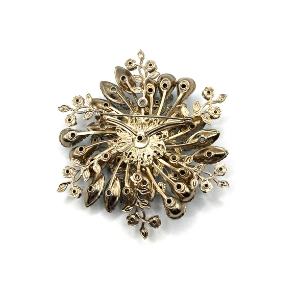 Vintage 3D Plastic Rhinestone Brooch Blue Gold Tone J1-3016 - Picture 3 of 10